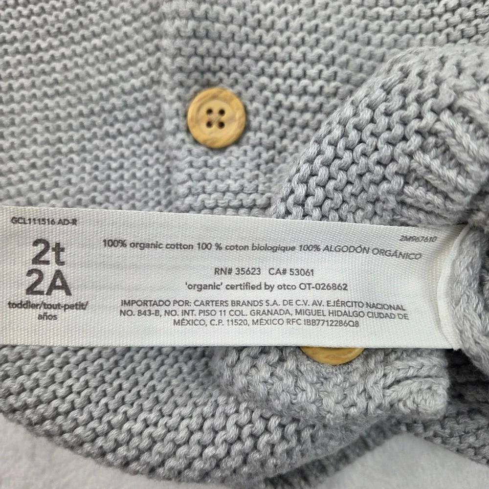 Little Planet by Carter's Organic Toddler 2T Gray Hooded Cardigan Excellent